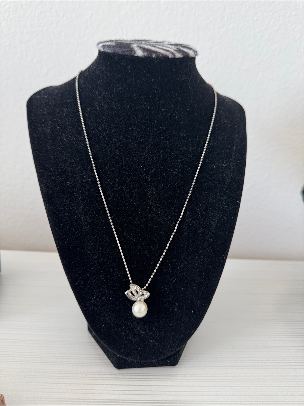 Delicate Pearl Drop Necklace with Silver Knot Accent - Women Jewelry